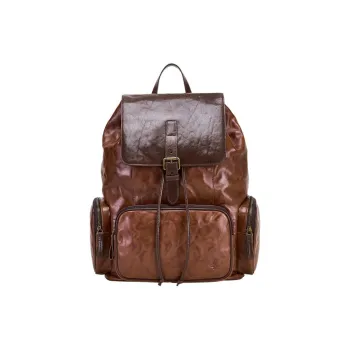 Hush Puppies Cow Leather Backpack Large Size Men Coffee