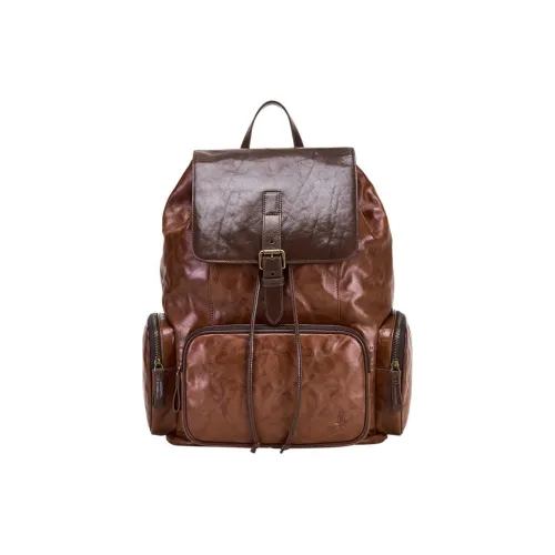 Hush Puppies Cow Leather Backpack Large Size Men Coffee