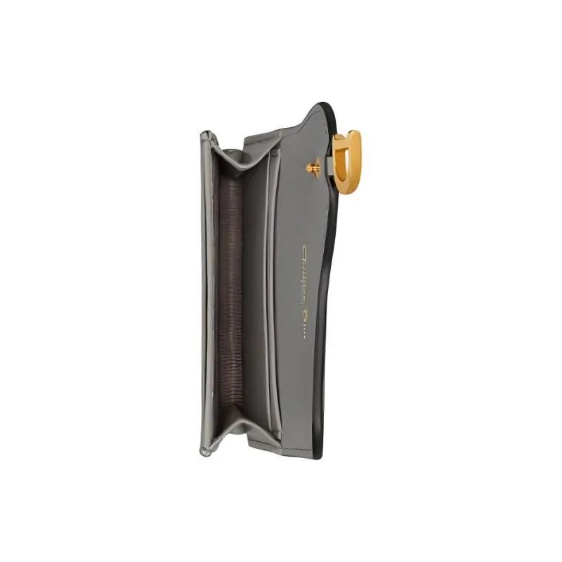 DIOR Saddle Goatskin Flap Card Holder Wallet Women's Gray-2