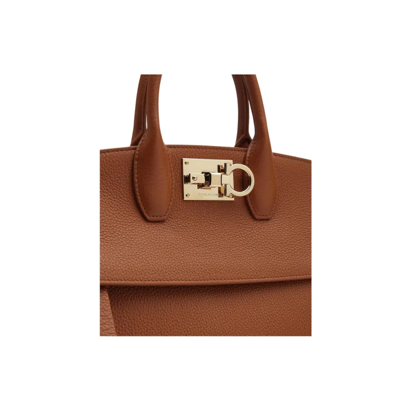 FERRAGAMO Studio Calfskin Handbag Women's Brown-3
