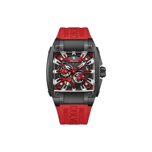OBLVLO Automatic Mechanical Movement Watch Men's Watches Red Watch Dial