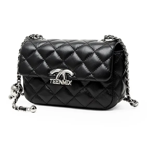 Teenmix Sheepskin Microfiber Synthetic Leather Shoulder Bag Crossbody Bag Chain Pack Medium Size Women's Black-1