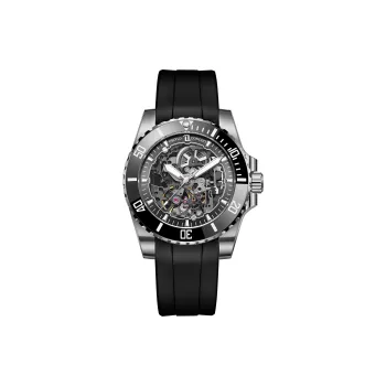 OBLVLO Automatic Mechanical Movement Rubber Strap Watch Men's Watches Black Dial