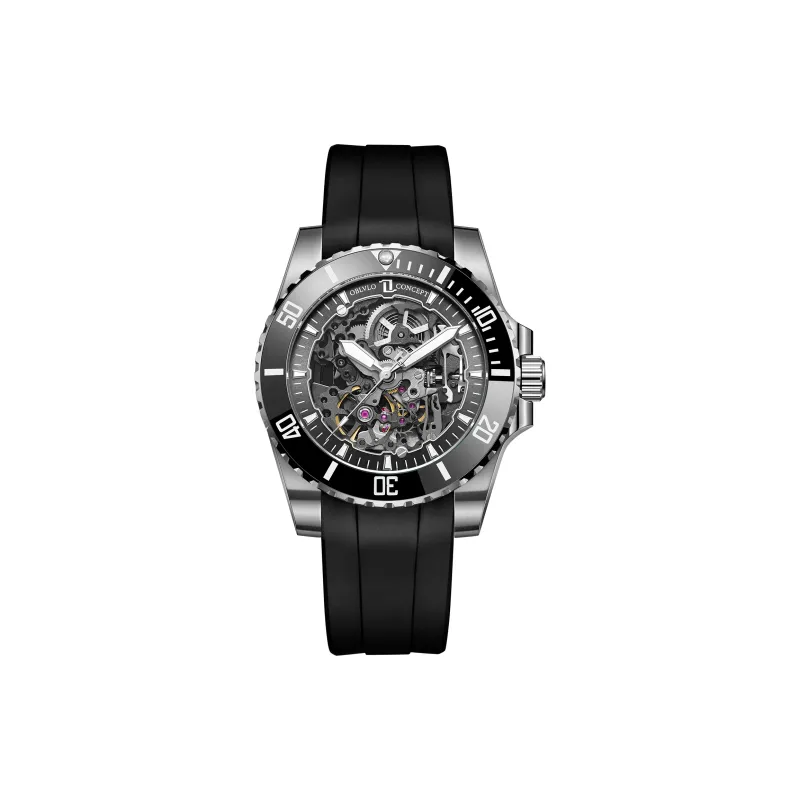 OBLVLO Automatic Mechanical Movement Rubber Strap Watch Men's Watches Black Dial-0