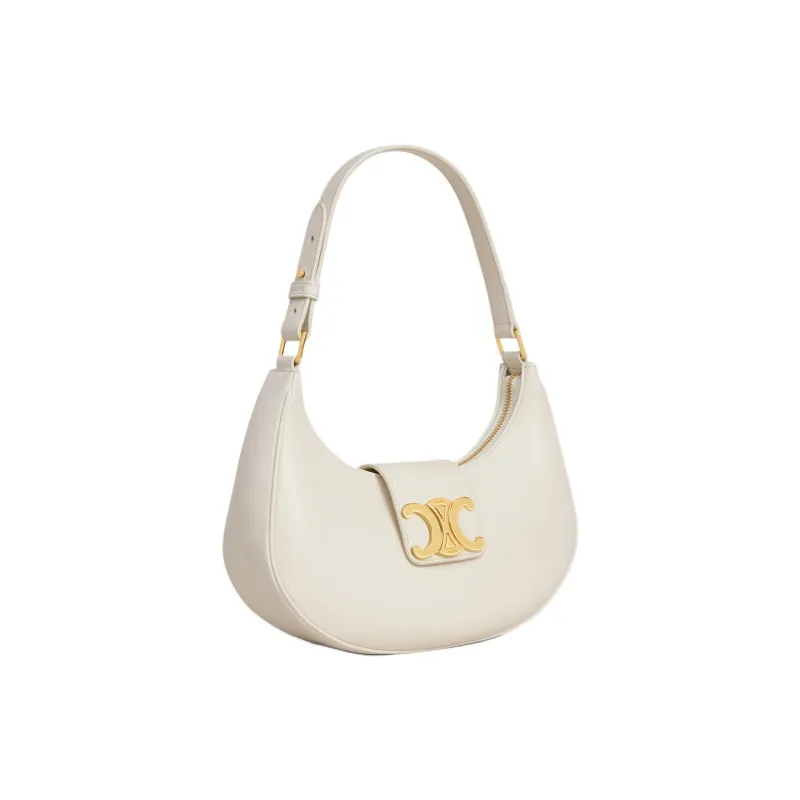 CELINE AVA Calfskin Handbag, Shoulder Bag Medium Size Women's White-1