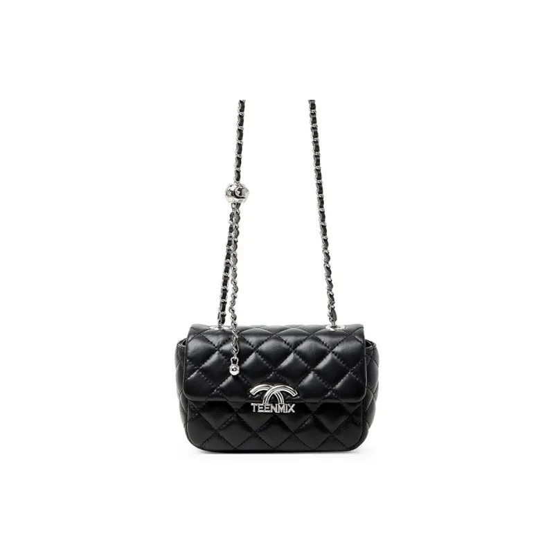 Teenmix Sheepskin Microfiber Synthetic Leather Shoulder Bag Crossbody Bag Chain Pack Medium Size Women's Black-3
