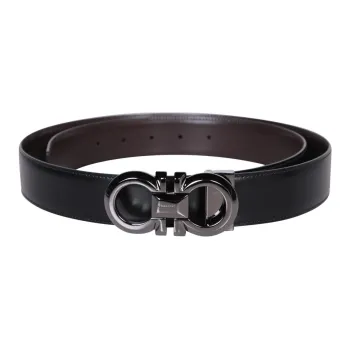 FERRAGAMO Calfskin Leather Belts Men Black Width 3.5CM