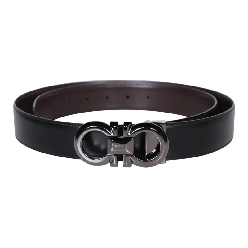 FERRAGAMO Calfskin Leather Belts Men Black Width 3.5CM-0