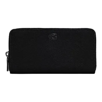 COACH Cross Grain Leather With Canvas Pochette Clutch Wallet Trumpets Women's Black