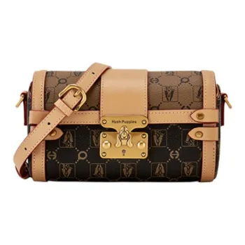 Hush Puppies Cow Leather Bonded Synthetic Leather Shoulder Bag Crossbody Bag Small Size Women's Khaki