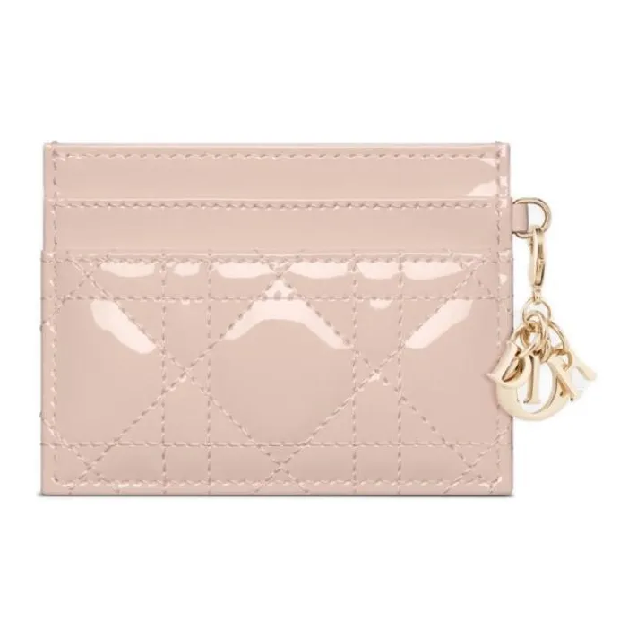 DIOR Lady Dior Patent Leather Calfskin Card Holder Women's Pink-1