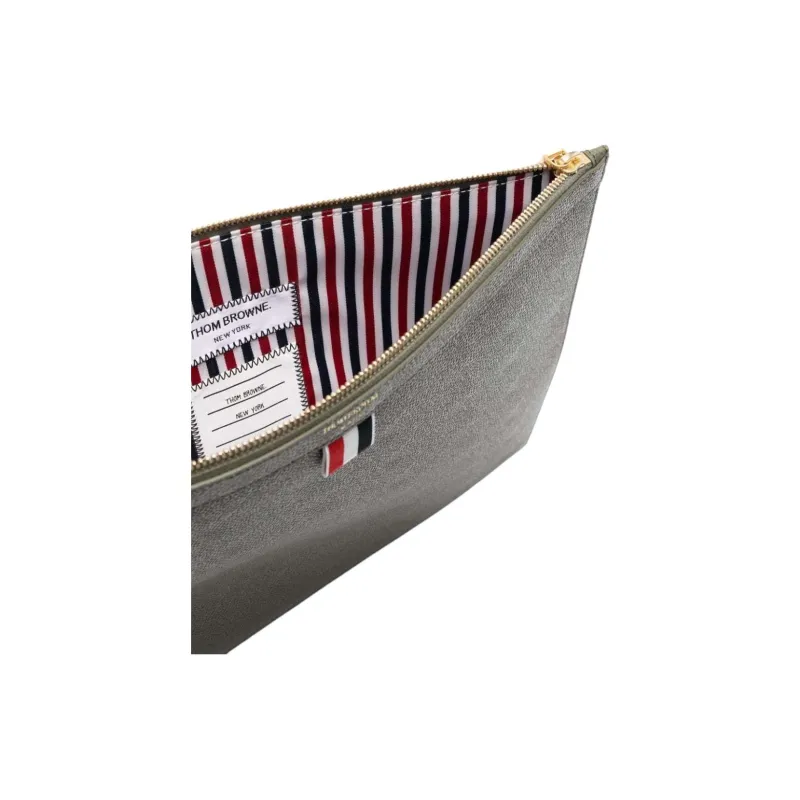 THOM BROWNE· Leather Clutch Men Olive Green-3