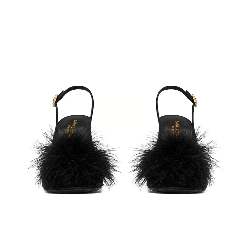SAINT LAURENT Faux-fur Detail 110mm Sandals-5