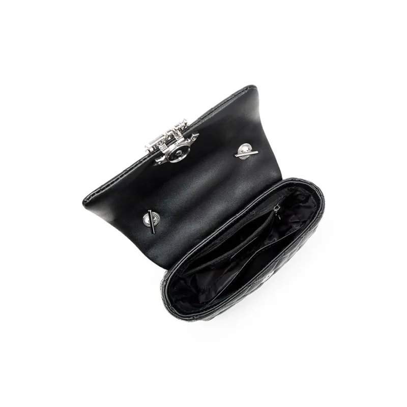 Teenmix Sheepskin Microfiber Synthetic Leather Shoulder Bag Crossbody Bag Chain Pack Medium Size Women's Black-2