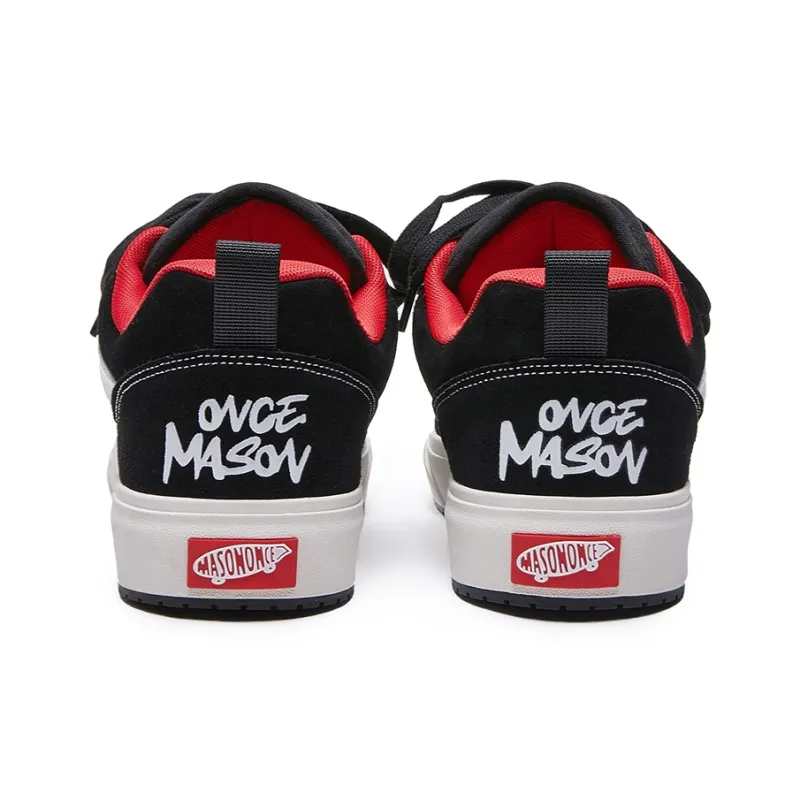 MASONONCE Anti Slip Wear Resistant Low Top Skateboard Shoes Unisex Black Red-4