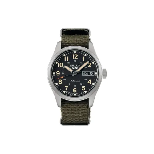 SEIKO Automatic Mechanical Movement Nylon Strap Watch Men's Watches Black Dial