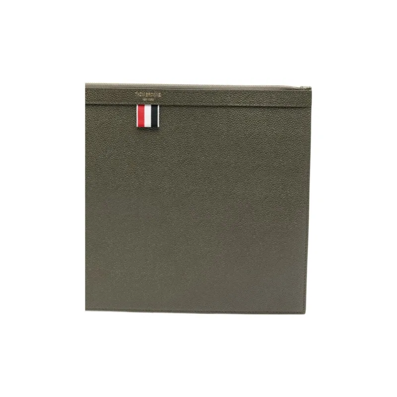 THOM BROWNE· Leather Clutch Men Olive Green-2