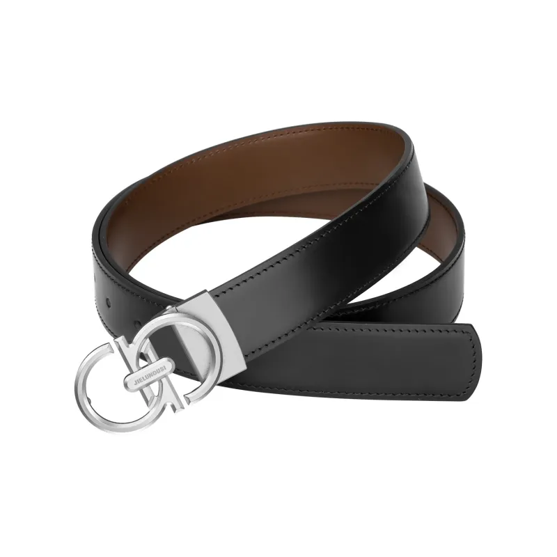 Jaylen Oos Top Grain Cow Leather Leather Belts Men Silver Buckle Black/Gold Tone Lock Black 3.4cm-3