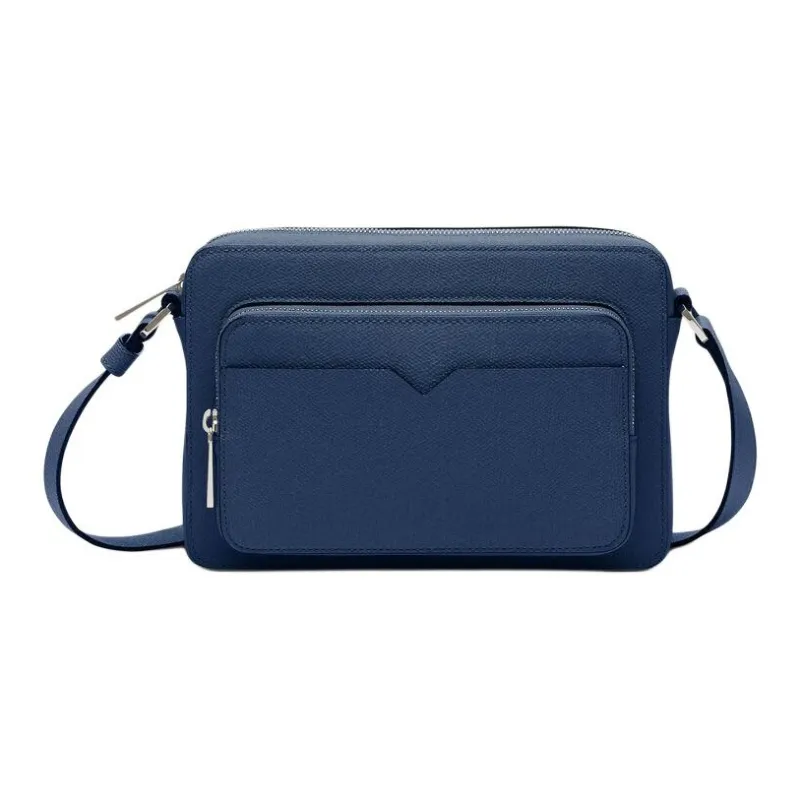 Valextra Millepunte Calfskin Reporter Bag Crossbody Bag Shoulder Bag Men Sapphire Blue-0