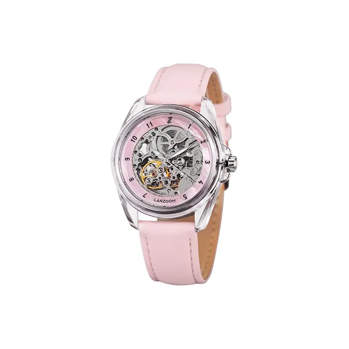 LANZOOM Mechanical Movement Unisex Watch 34mm Cut Out Dial Resin Case Genuine Leather Strap Menden01&Nidda02-3