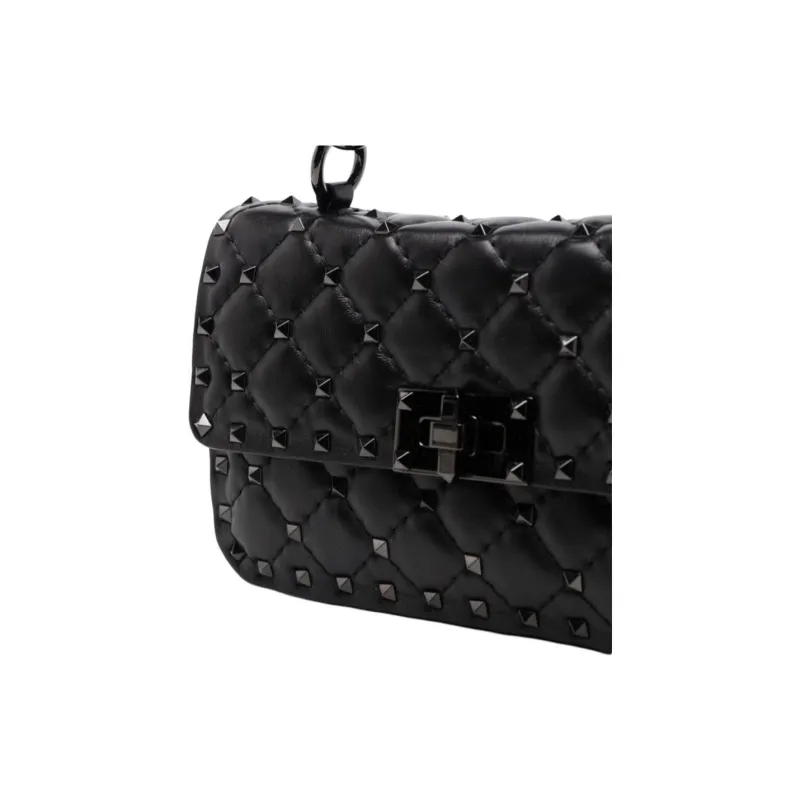 Valentino ROCKSTUD SPIKE Calfskin One Shoulder Handbag Medium Size Women's Black-2