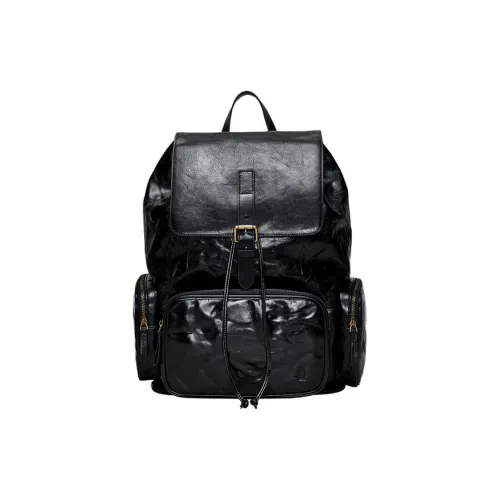 Hush Puppies Cow Leather Backpack Large Size Men Black