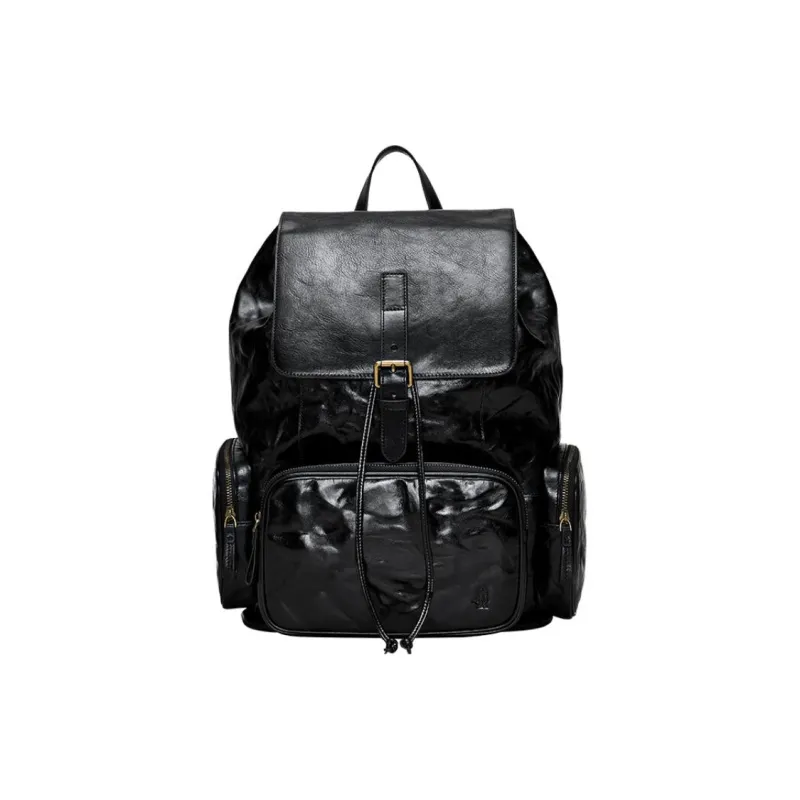 Hush Puppies Cow Leather Backpack Large Size Men Black-0
