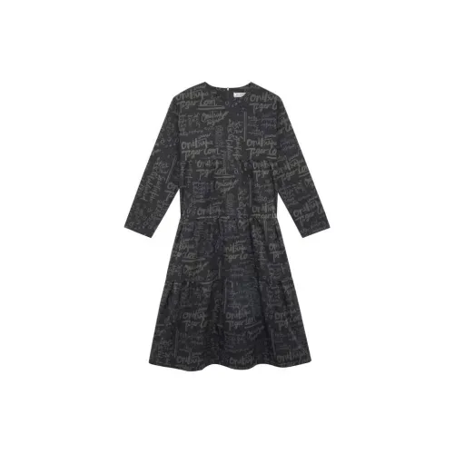 Onitsuka Tiger Long-Sleeved Dresses Women's Black/Green Print