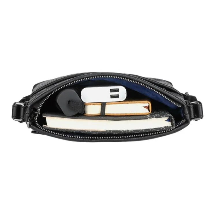 GOLDLION Top Grain Cow Leather Shoulder Bag, Crossbody Bag Medium Size Men Black-7