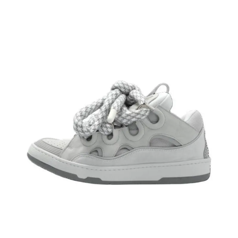 Lanvin Leather Curb Snake Laces White Grey-0