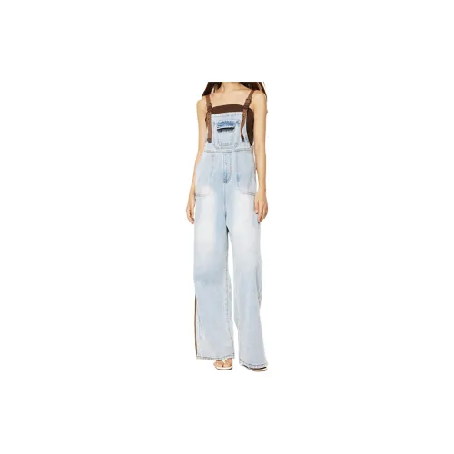 Wen Shan Overalls Women's Teal Cloud Blue Pants