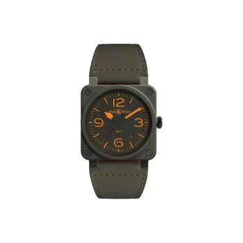 BELL & ROSS Automatic Mechanical Movement Unisex Watch 42mm Green Dial Ceramic Watch Case Cowhide Strap