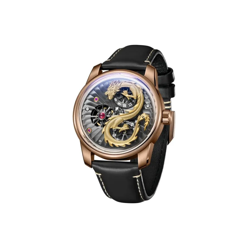 OBLVLO Automatic Mechanical Movement Genuine Leather Strap Watch Men's Watches Black Dial-18