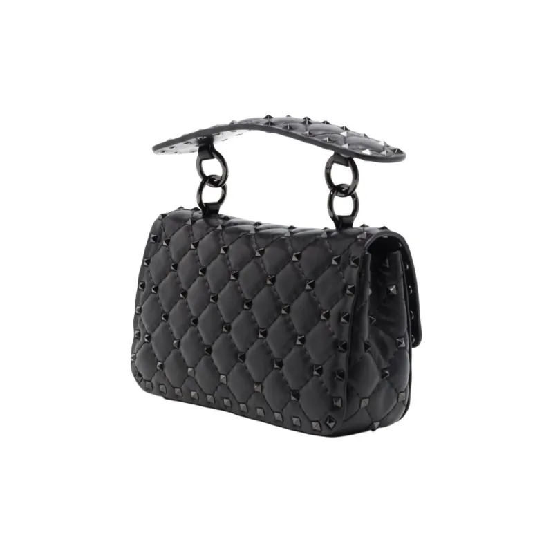 Valentino ROCKSTUD SPIKE Calfskin One Shoulder Handbag Medium Size Women's Black-1