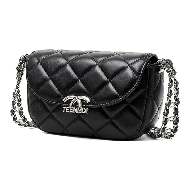 Teenmix Sheepskin Microfiber Synthetic Leather Shoulder Bag Crossbody Bag Chain Pack Medium Size Women's Black-9