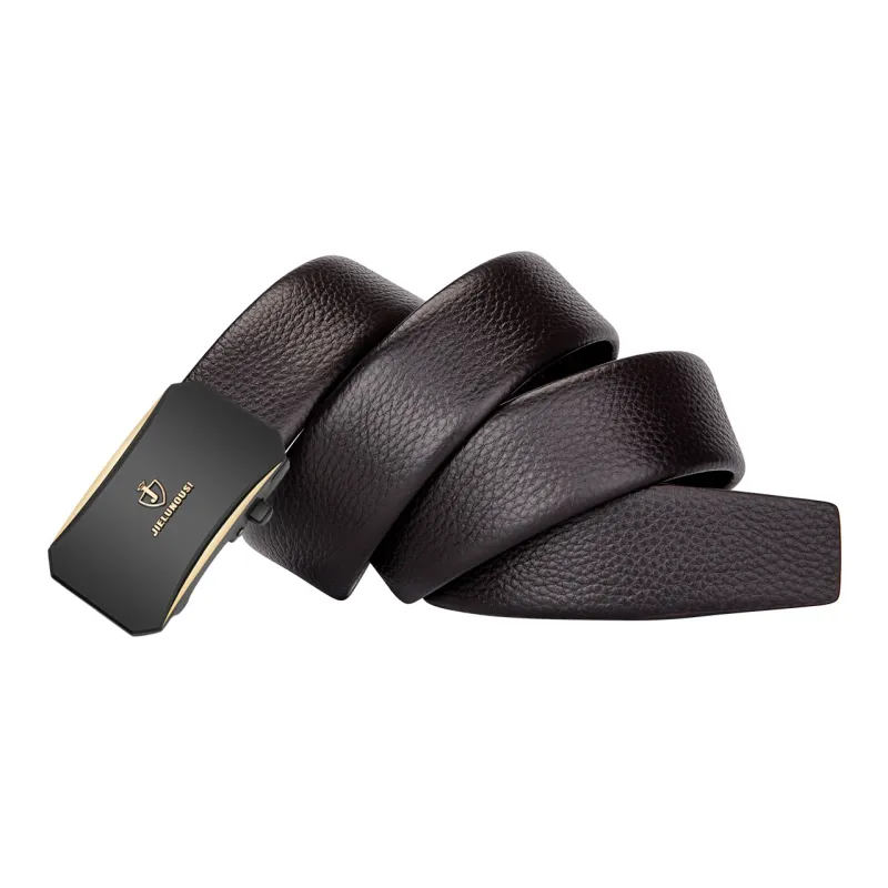 Jaylen Oos Top Grain Cow Leather Leather Belts Men Silver Buckle Black/Gold Buckle Black/Gold Tone Lock Coffee 3.5cm-10