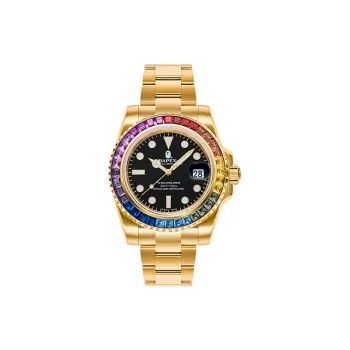 A BATHING APE Type 1 Bapex Crystal Stone Watch Gold/Rainbow
