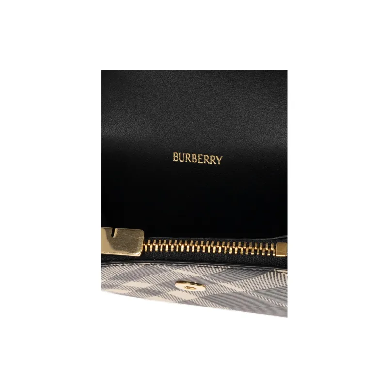 Burberry Leather Wallet Women's Black & Printed Fabric-2