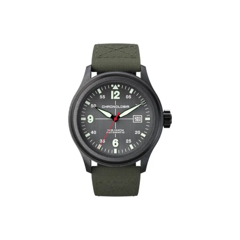 CHRONOLOGIA Pilot Collection Wrist Watch Automatic Mechanical Movement Canvas Strap Red Watch Dial Men's Watches-4