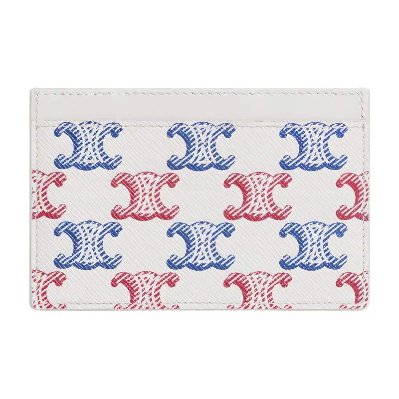 CELINE Canvas With Calfskin Trim Card Clip Card Holder Women's Blue/Red/White-2