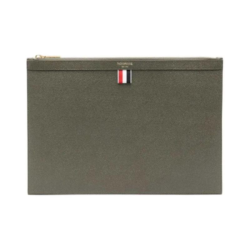 THOM BROWNE· Leather Clutch Men Olive Green-0