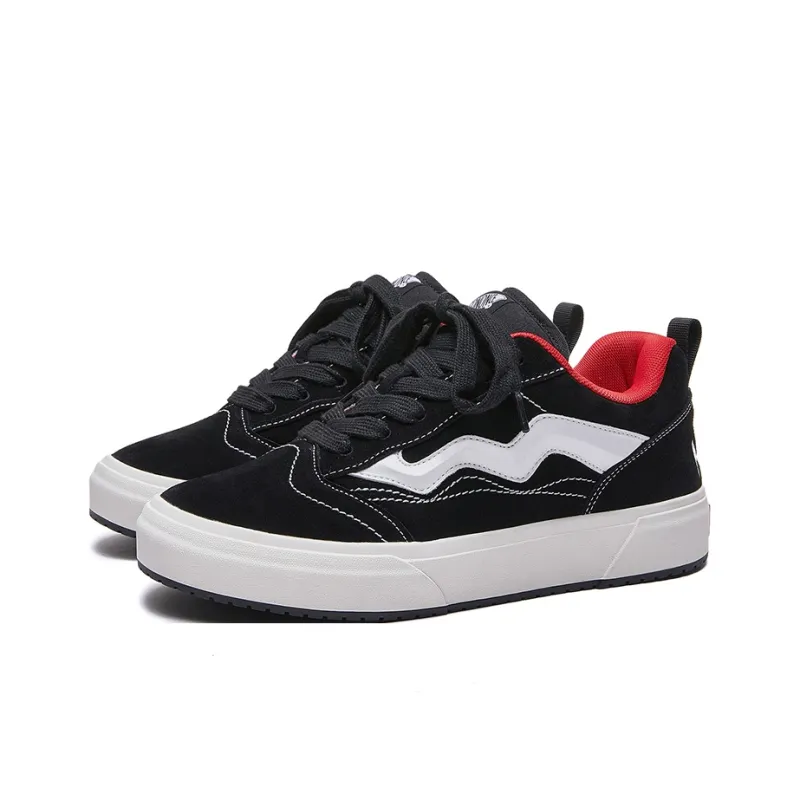 MASONONCE Anti Slip Wear Resistant Low Top Skateboard Shoes Unisex Black Red-2