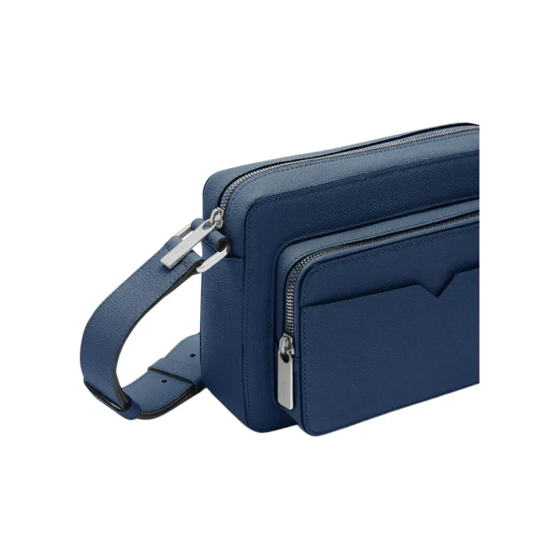 Valextra Millepunte Calfskin Reporter Bag Crossbody Bag Shoulder Bag Men Sapphire Blue-1