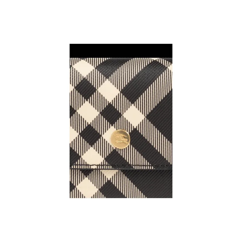 Burberry Leather Wallet Women's Black & Printed Fabric-3