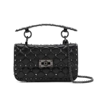 Valentino ROCKSTUD SPIKE Calfskin One Shoulder Handbag Medium Size Women's Black