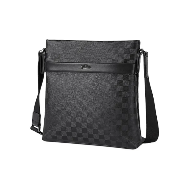 GOLDLION Top Grain Cow Leather Shoulder Bag, Crossbody Bag Medium Size Men Black-1