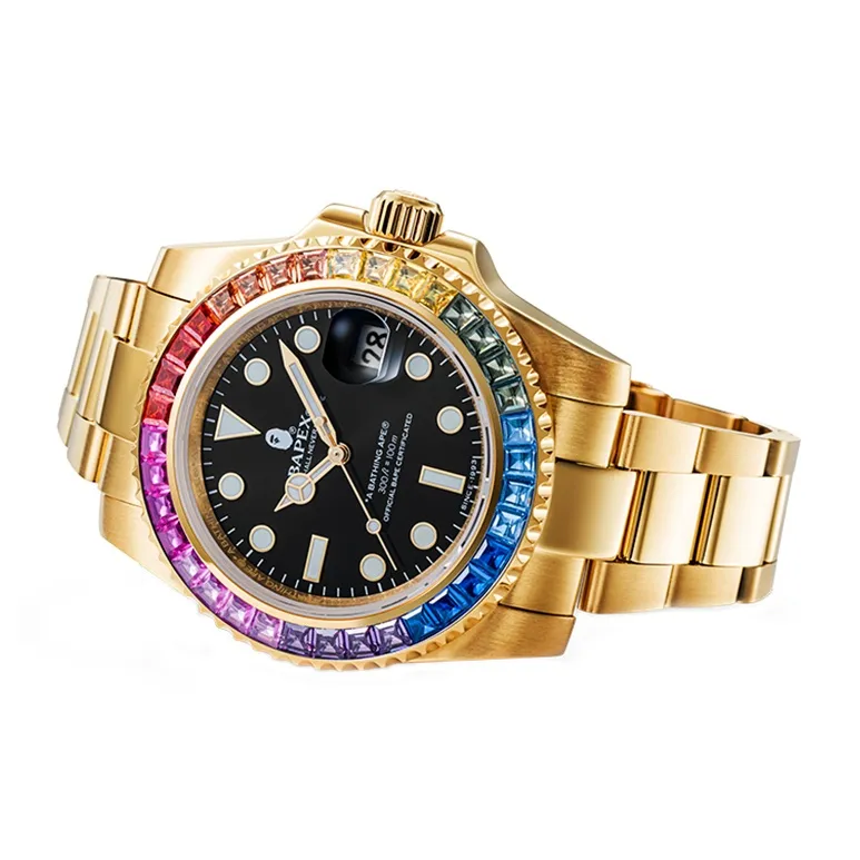 Bape Type 1 Bapex Crystal Stone Watch Gold/Rainbow-2
