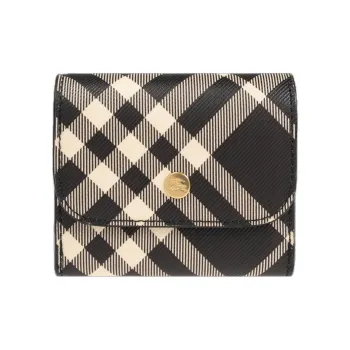 Burberry Leather Wallet Women's Black & Printed Fabric