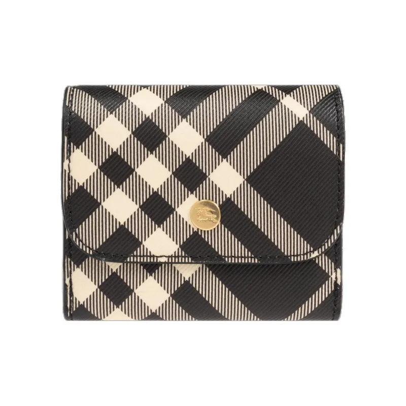 Burberry Leather Wallet Women's Black & Printed Fabric-0