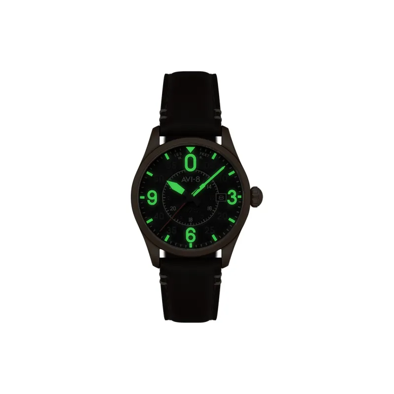 AVI 8 Spitfire Wrist Watch Automatic Mechanical Movement Genuine Leather Strap Black Dial Men-1